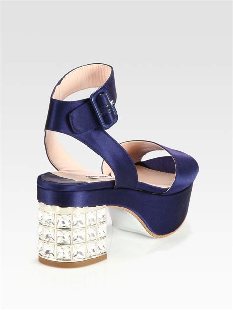 Miu Miu Jeweled Satin Platform Sandal 